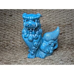 Vintage Chinese Blue Turquoise-Glazed Foo Dog Statue Dragon 8.5" Tall